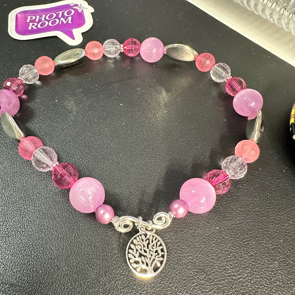 Dog Pink Beaded Collar with Tree Charm